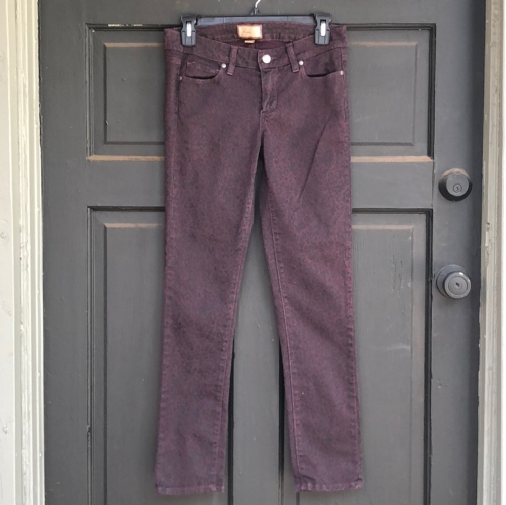 PAIGE Leopard Print Peg Skinny Jeans - Plum / Burgundy Acid Wash